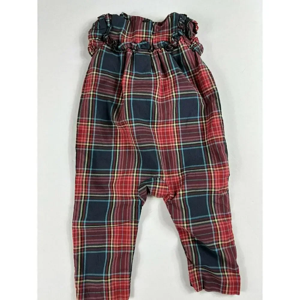 Tea Collection Matsuri Plaid Woven Romper Navy Red 12-18 Months